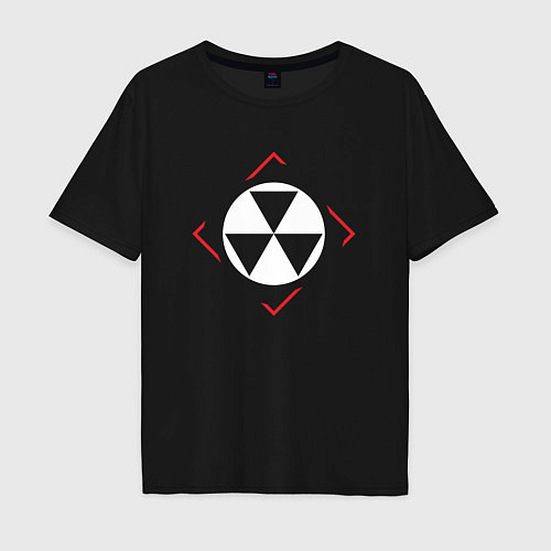 Мужская футболка оверсайз Символ Fallout в красном ромбе / Черный – фото 1