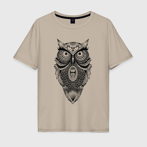Мужская футболка оверсайз Сова в стиле Мандала Mandala Owl / Миндальный – фото 1