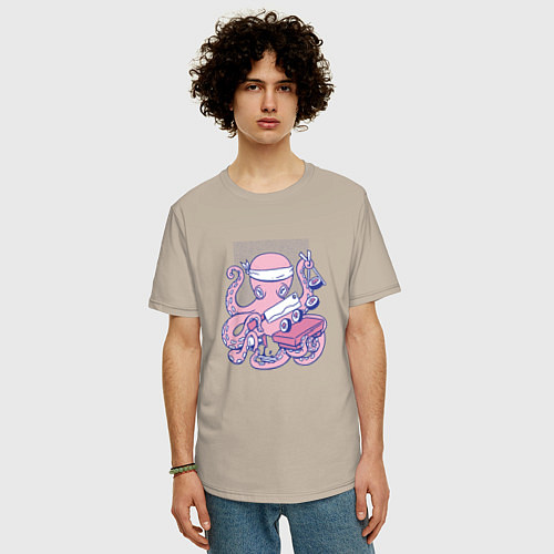 Мужская футболка оверсайз Осьминог Суши Повар Octopus Sushi Chef / Миндальный – фото 3