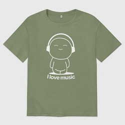 Мужская футболка оверсайз Я Люблю Музыку I Love Music Белая