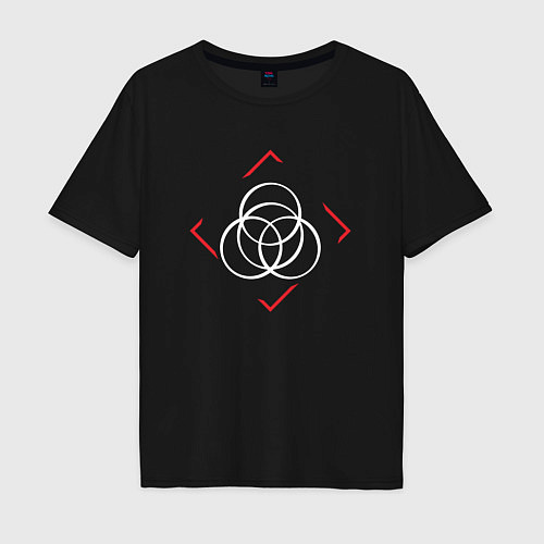 Мужская футболка оверсайз Символ Elden Ring в красном ромбе / Черный – фото 1