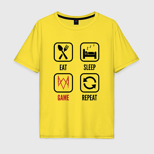 Мужская футболка оверсайз Eat Sleep Watch Dogs Repeat / Желтый – фото 1
