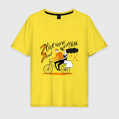 Мужская футболка оверсайз LIVE MORE WORRY LESS / Желтый – фото 1