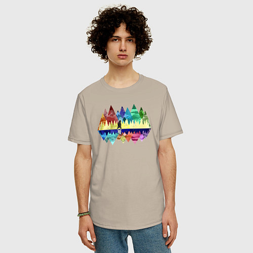 Мужская футболка оверсайз Медведь и разноцветные горы / Миндальный – фото 3