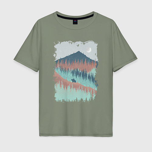 Мужская футболка оверсайз Две медведика в горах / Авокадо – фото 1