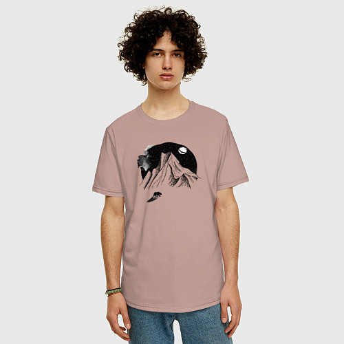 Мужская футболка оверсайз Тень медведя / Пыльно-розовый – фото 3