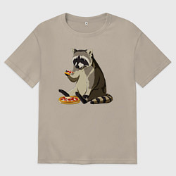 Мужская футболка оверсайз Енот кушает пиццу
