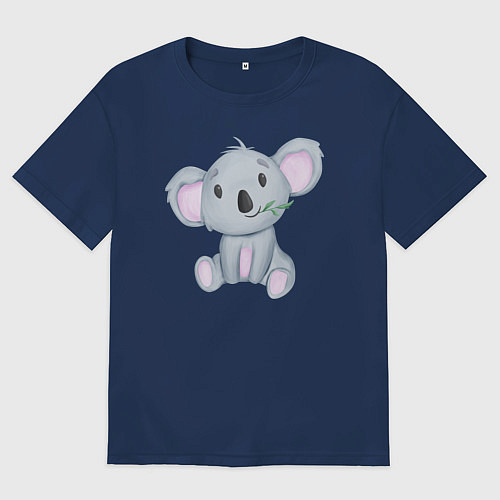 Мужская футболка оверсайз Милая Коала Сидит С Веточкой / Тёмно-синий – фото 1