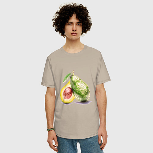 Мужская футболка оверсайз Авокадо, нарисовано вручную / Миндальный – фото 3