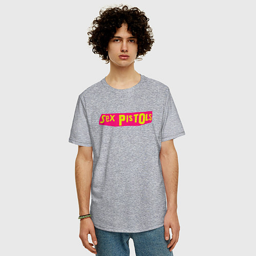 Мужская футболка оверсайз Sex Pistols Yellow-Pink Logo / Меланж – фото 3