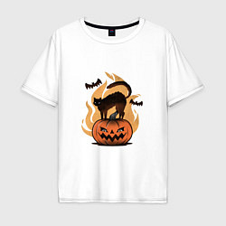 Футболка оверсайз мужская CAT ON A PUMPKIN, цвет: белый