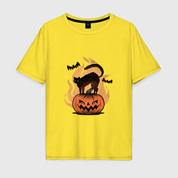 Футболка оверсайз мужская CAT ON A PUMPKIN, цвет: желтый