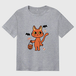 Футболка оверсайз мужская CAT FOR HALLOWEEN, цвет: меланж