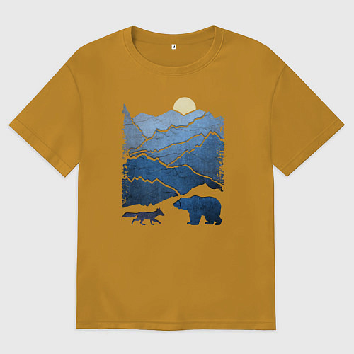 Мужская футболка оверсайз Животные в горах / Горчичный – фото 1