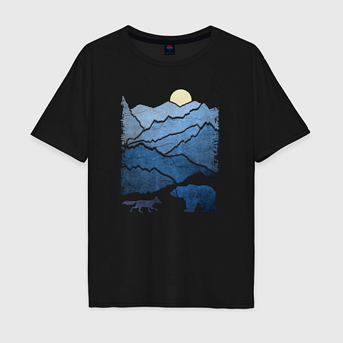 Мужская футболка оверсайз Животные в горах / Черный – фото 1