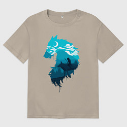 Футболка оверсайз мужская Принцесса Мононоке волчий силуэт, цвет: миндальный