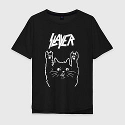 Футболка оверсайз мужская Slayer Рок кот, цвет: черный