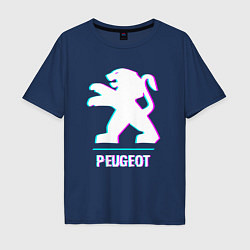 Футболка оверсайз мужская Значок Peugeot в стиле Glitch, цвет: тёмно-синий