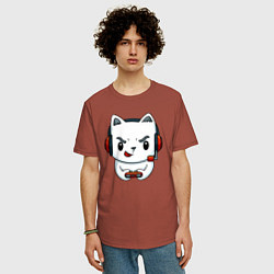 Футболка оверсайз мужская Кот игроман The cat is a gambler, цвет: кирпичный — фото 2