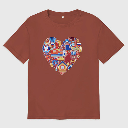 Мужская футболка оверсайз Сердце Россия / Кирпичный – фото 1