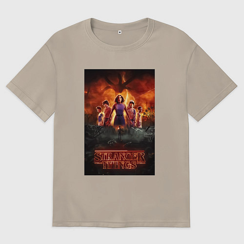 Мужская футболка оверсайз Очень странные дела, персонажи / Миндальный – фото 1