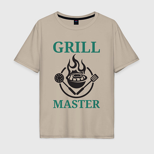 Мужская футболка оверсайз Гриль мастер текст Grill master / Миндальный – фото 1