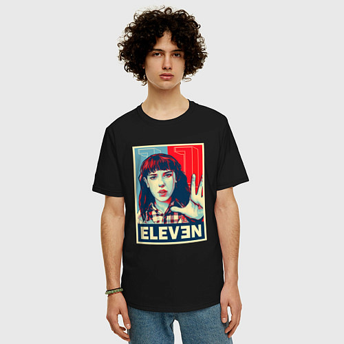 Мужская футболка оверсайз Stranger Things Eleven / Черный – фото 3