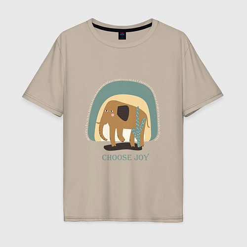 Мужская футболка оверсайз CHOOSE THE JOY OF THE ELEPHANT / Миндальный – фото 1