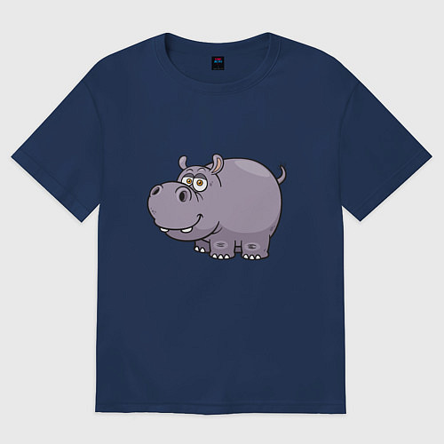 Мужская футболка оверсайз Милый Бегемот / Тёмно-синий – фото 1