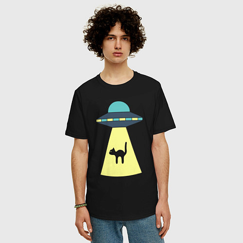 Мужская футболка оверсайз Похищение кота / Черный – фото 3