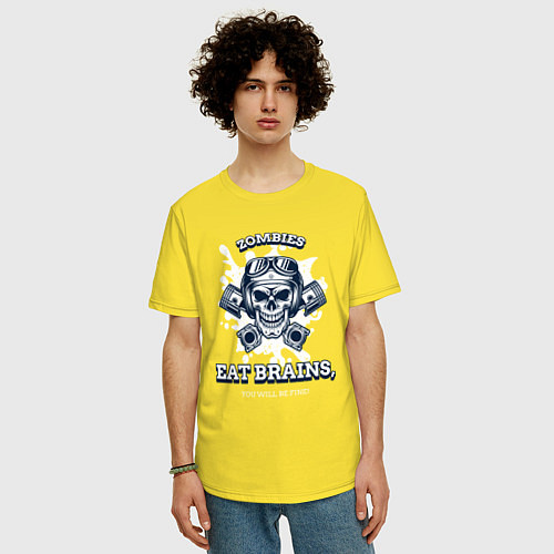 Мужская футболка оверсайз Зомби едят мозги, у тебя все будет в порядке / Желтый – фото 3