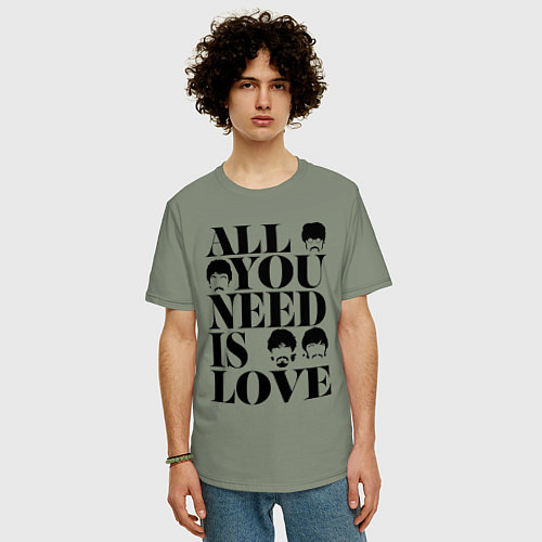 Мужская футболка оверсайз ALL YOU NEED IS LOVE THE BEATLES / Авокадо – фото 3