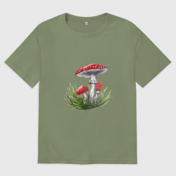 Футболка оверсайз мужская Мухоморы в траве, цвет: авокадо