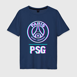 Футболка оверсайз мужская PSG FC в стиле Glitch, цвет: тёмно-синий