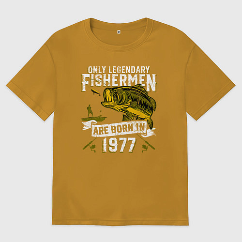 Мужская футболка оверсайз Только легендарные рыбаки рождаются в 1977 / Горчичный – фото 1