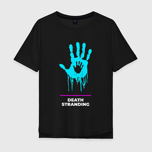 Мужская футболка оверсайз Символ Death Stranding в неоновых цветах / Черный – фото 1