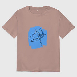 Футболка оверсайз мужская Лотос на синем фоне, цвет: пыльно-розовый