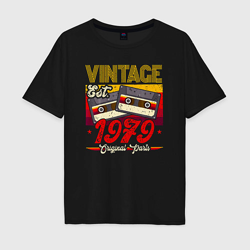 Мужская футболка оверсайз Винтаж 1979 оригинальные запчасти аудиокассеты / Черный – фото 1