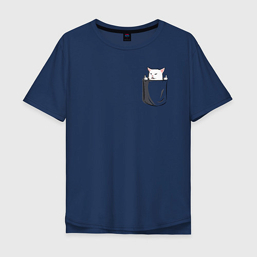 Мужская футболка оверсайз Карманный кот мем / Тёмно-синий – фото 1