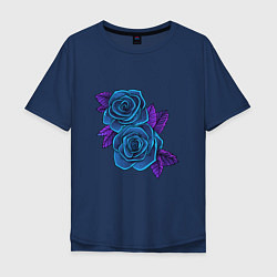 Футболка оверсайз мужская Синие розы ночью, цвет: тёмно-синий
