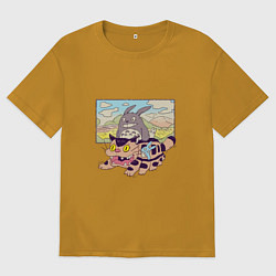 Футболка оверсайз мужская Тоторо на котобусе, цвет: горчичный