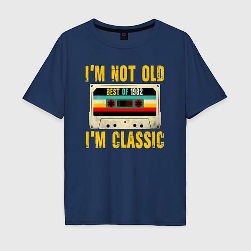 Мужская футболка оверсайз Я не старый я классический 1982 аудиокассета / Тёмно-синий – фото 1