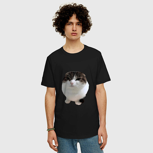 Мужская футболка оверсайз Wawa cat Oh The Misery Cat / Черный – фото 3