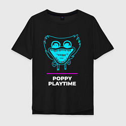 Мужская футболка оверсайз Символ Poppy Playtime в неоновых цветах