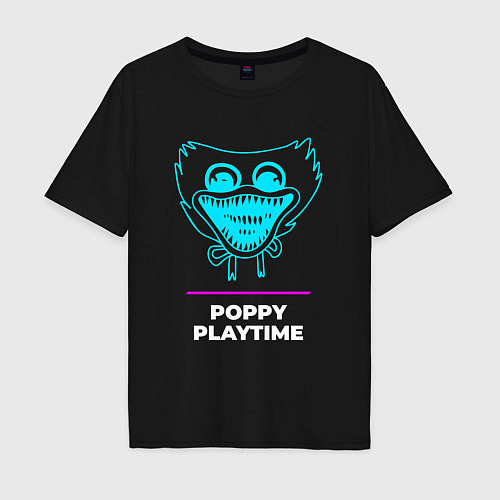 Мужская футболка оверсайз Символ Poppy Playtime в неоновых цветах / Черный – фото 1