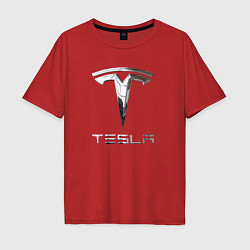 Футболка оверсайз мужская Tesla Logo Тесла Логотип, цвет: красный