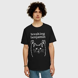 Футболка оверсайз мужская Breaking Benjamin Рок кот, цвет: черный — фото 2