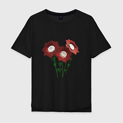 Мужская футболка оверсайз Flowers red white