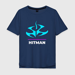 Футболка оверсайз мужская Символ Hitman в неоновых цветах, цвет: тёмно-синий