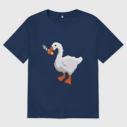 Футболка оверсайз мужская Гусь с ножом опасный , PixelArt, цвет: тёмно-синий